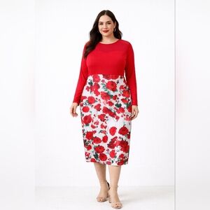Red Floral Midi Dress – Size XL – New Without Tags ❤️